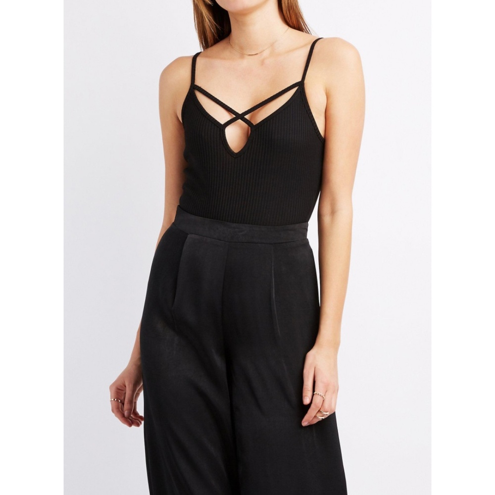Charlotte Russe Ribbed Strappy Caged Bodysuit XS
